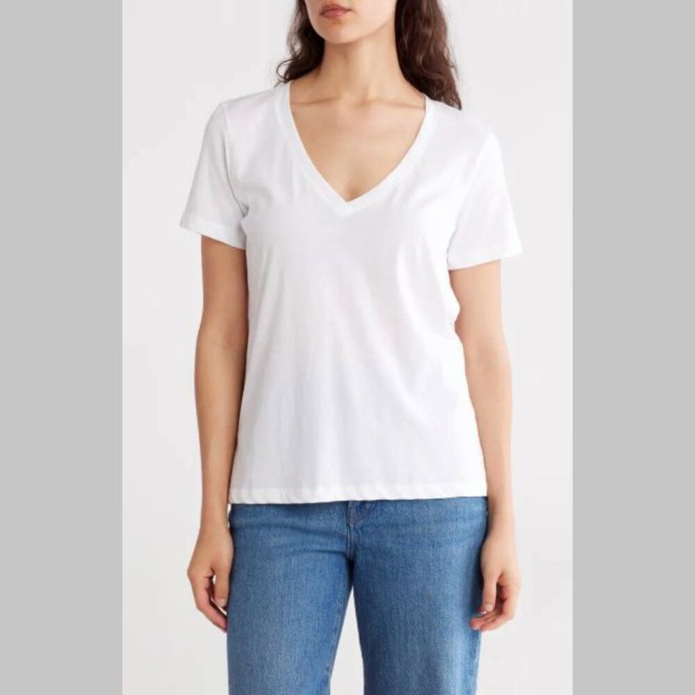 Madewell Plus Size 1X Womens 100% Cotton Softfade V-Neck Short Sleeve Tee White